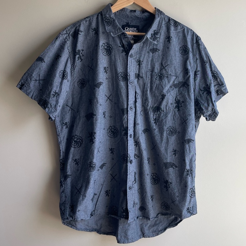 Men’s Game of Thrones Black Chambray Button Down Short Sleeve Men's Shirt